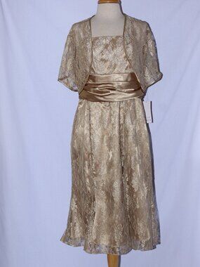 Poly USA #2758 Short Lace Mothers Dress With Bolero Jacket-Size 3X-GOLD-NWT